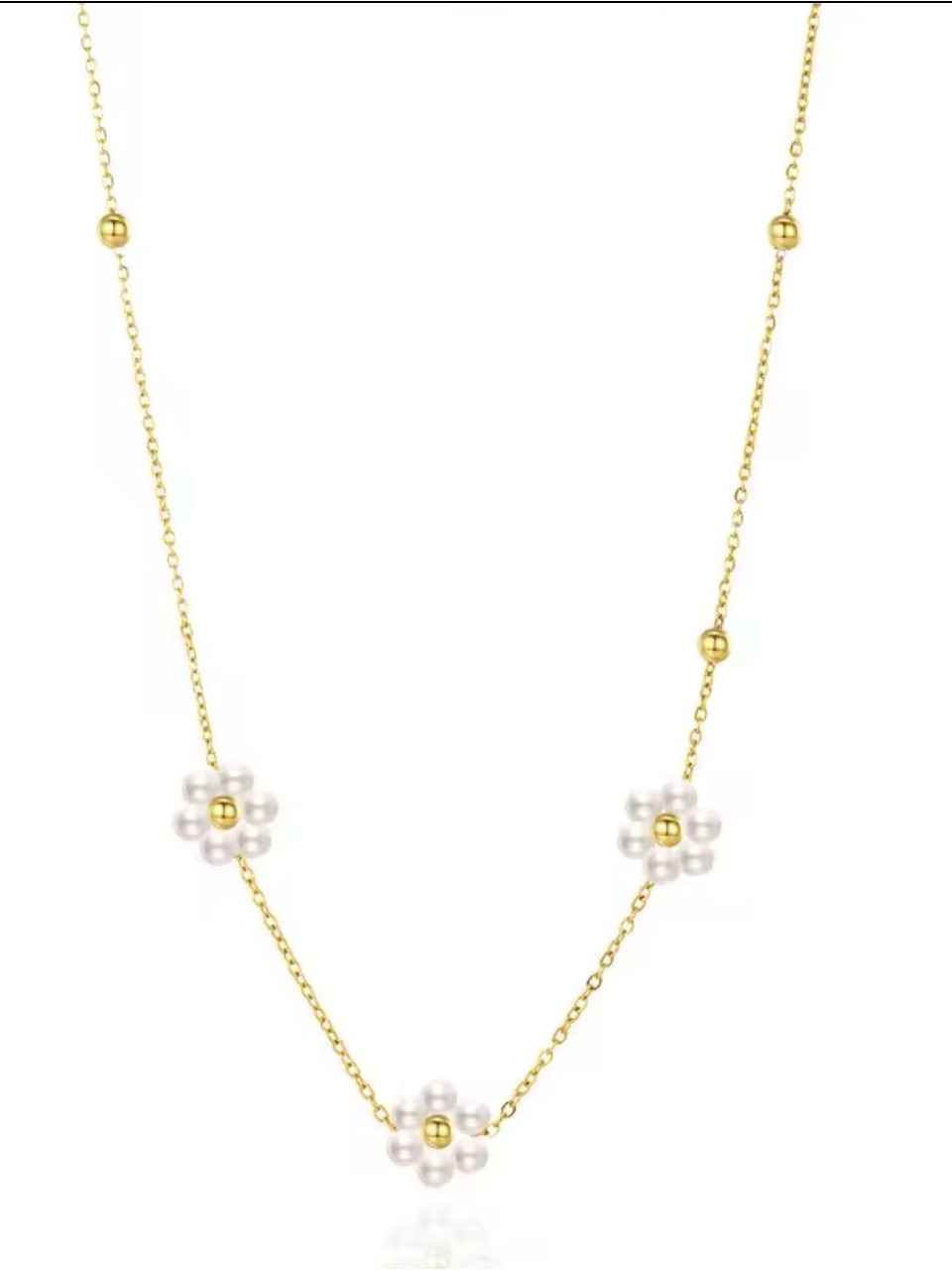 18k Gold-Plated Pearl Daisy Flower Station Necklace